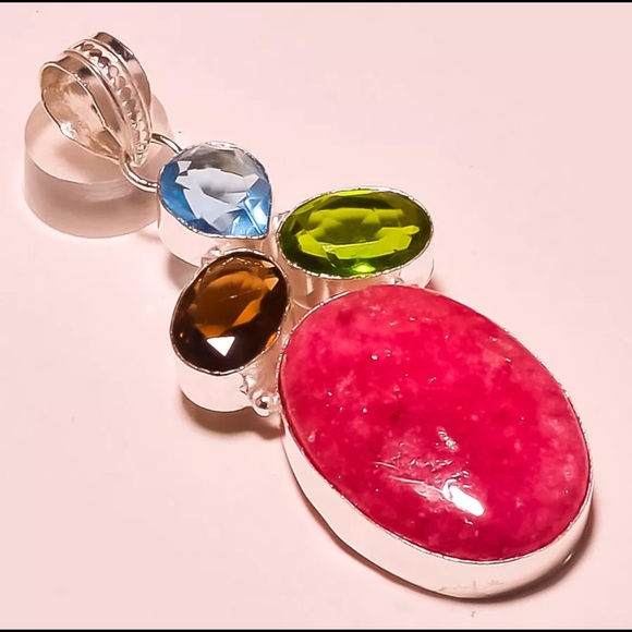 Jewelry - Pink Rhodonite Peridot & Smokey Topaz Pendant